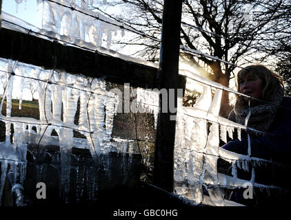 A fence near the Mallyan Spout waterfall in Goathland, North Yorkshire. Stock Photo