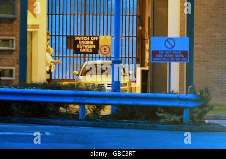 A car leaves Long Lartin prison in Worcestershire. Stock Photo