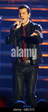 Jordan Knight of New Kids on the Block performs on stage at Manchester's Evening News Areana. Stock Photo