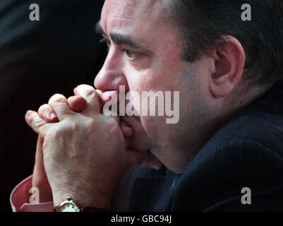 First Minister Alex Salmond waits for the start of First Minister's Questions at Scottish Parliament in Edinburgh. Stock Photo