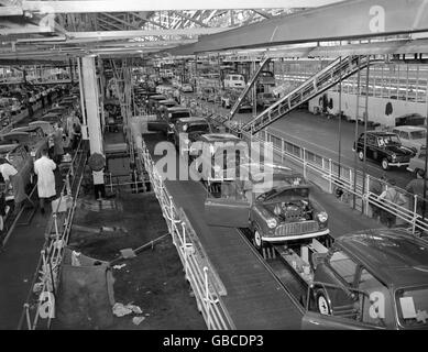 A view of the mini assembly lines in the new factory of Austin works in Longbridge, Birmingham. Stock Photo