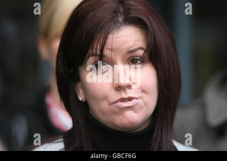 Diane Hamill, sister of murder victim Robert Hamill, arrives at the Interpoint centre in Belfast, for the start of a public inquiry into his death. Stock Photo