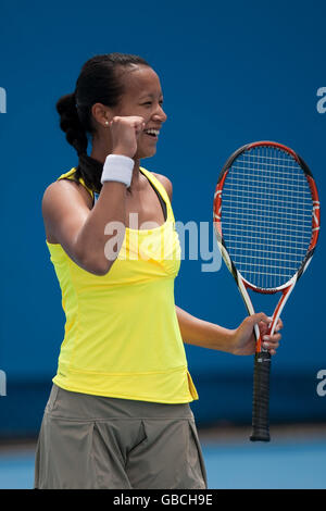 Great Britain's Anne Keothavong celebrates winning a game during her first round doubles match in the Australian Open 2009 at Melbourne Park, Melbourne, Australia. Stock Photo