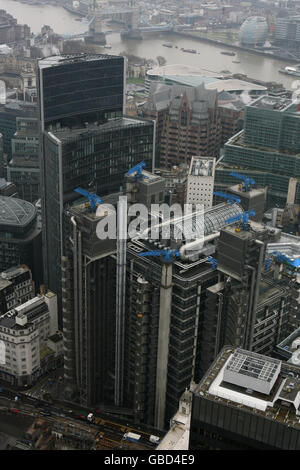Economic crisis. The Lloyd's building in the City of London, taken from the top of Tower 42. Stock Photo