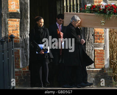 The coffin of Rob Gauntlett leaves St. Mary's Church in Billingshurst, West Sussex, after he died in a climbing accident in the French Alps earlier this month. Stock Photo