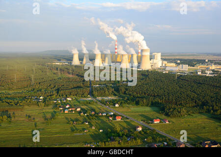 AERIAL VIEW. Coal-fired power station. Bełchatów, Łódź Region, Poland. Stock Photo