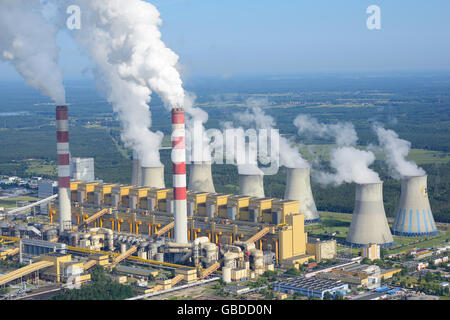 AERIAL VIEW. Coal-fired power station. Bełchatów, Łódź Region, Poland. Stock Photo