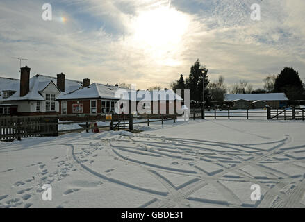 An empty car park at Badshot Lea Village Infant School near Guildford, Surrey, as the school remains closed due to snow. Stock Photo