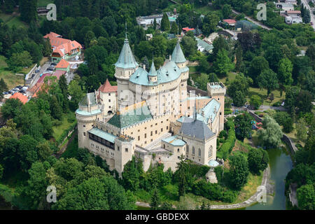 AERIAL VIEW. Bojnice Castle. Prievidza, Trenčín Region, Slovakia. Stock Photo