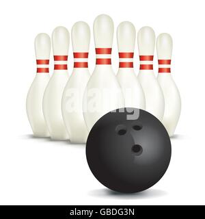 An illustration of bowling pins and ball isolated on white. Vector EPS 10 available. Stock Vector