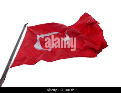 Turkish flag waving in wind. Isolated on white background. Stock Photo