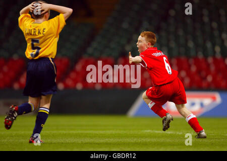 Soccer - LDV Vans Trophy - Final - Blackpool v Southend United. A young Middlesbrough player celebrates scoring Stock Photo