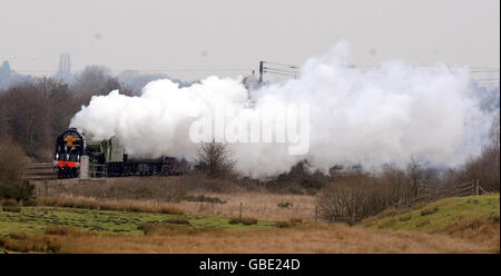 Steam train. The new Peppercorn class A1 steam locomotive, the Tornado, at Colton Bridge, near York. Stock Photo