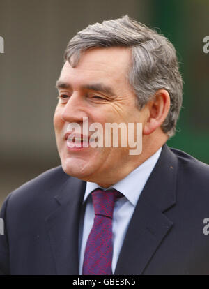 Prime Minister Gordon Brown arrives at City Terminal in Southampton's Western docks ahead of a Cabinet meeting. It is the latest ministerial 'away day' as the Government announced thousands of new apprenticeships across the public sector. Stock Photo