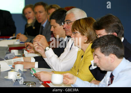 (Left to right from centre) Foreign Secretary David Miliband, Chancellor Alistair Darling and Home Secretary Jacqui Smith during a Cabinet meeting at City Terminal in Southampton's Western docks. It is the latest ministerial 'away day' as the Government announced thousands of new apprenticeships across the public sector. Stock Photo