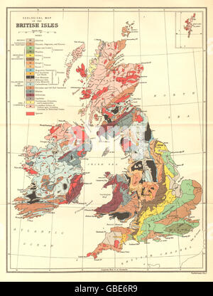 BRITISH ISLES: Geological Map in colour, 1912 Stock Photo