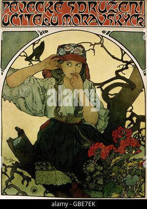 fine arts, Mucha, Alfons, (1860 - 1939), poster, 'Pevecke Sdruzeni Ucitelu Moravskyck', Stock Photo