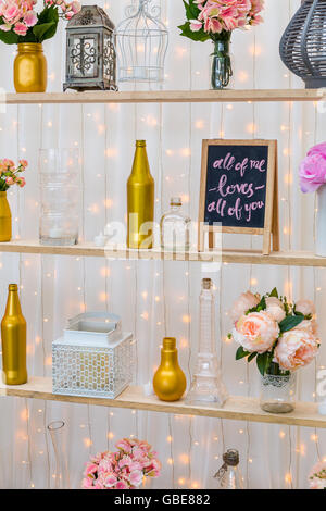 Lovely decoration of romantic wedding ceremony party. Stock Photo