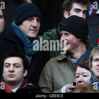 Prince Harry (right) speaks with Will Greenwood (left) before the RBS 6 Nations match at Twickenham, Twickenham. Stock Photo