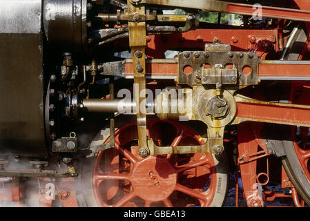 transport / transportation, railway, driving wheel of a steam locomotive of series 01, locomotive 01 1100, cylinder and crosshead, Germany, 20th century, historic, historical, steam locomotive, steam locomotives, steam railway, wheel, wheels, detail, details, drive, propulsion, motor, power unit, drives, driving power, motive power, water power, waterpower, hydropower, water powers, hydroelectricity, engineering, technology, technologies, railway, railroad, railways, railroads, veteran train, 1990s, Additional-Rights-Clearences-Not Available Stock Photo
