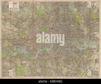 LONDON: Train tube underground stations bus routes. LARGE. GEOGRAPHIA, c1929 map Stock Photo