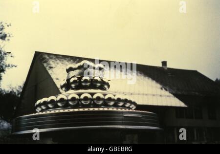 astronautics, unidentified flying object (UFO), ufos, show flight of Semiases ship, Semjase-Silver-Star-Center, Hinterschmidrütli, Switzerland, 22.10.1980, Additional-Rights-Clearences-Not Available Stock Photo