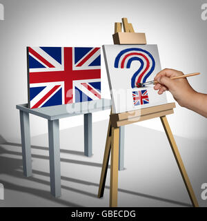 Britain or British uncertainty as a brexit concept representing the UK vote to leave or political confusion with the Euro zone and Europe membership decision as flag being painted as a question mark with 3D illustration elements. Stock Photo