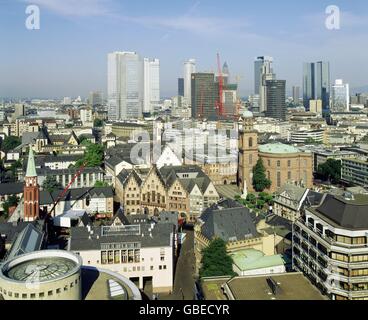 geography / travel, Germany, Hesse, Frankfurt on the Main, view over the city, with Roemer, St. Paul's church and banking district, skyline, bank, banks, city view, cityscape, city views, cityscapes, townscape, townscapes, multi-storey building, high-rise building, old town, historic city centre, historic city center, Central Germany, Germany, Central Europe, Europe, financial centre, financial center, commercial building, commercial buildings, financial district, on the Main, view, views, Romer, Römer, historic, historical, 1980s, 20th century, Additional-Rights-Clearences-Not Available Stock Photo