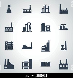 Factory building icon vector set in the flat style. Industrial factory ...