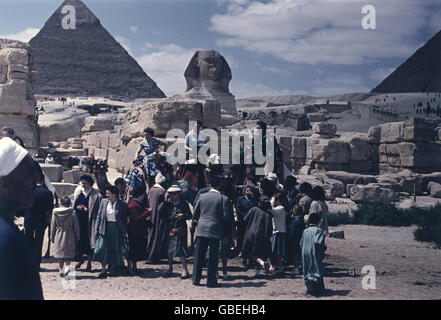 geography / travel, Egypt, people, tourists on camels on their way to the pyramids, Gizah, 1956, Additional-Rights-Clearences-Not Available Stock Photo