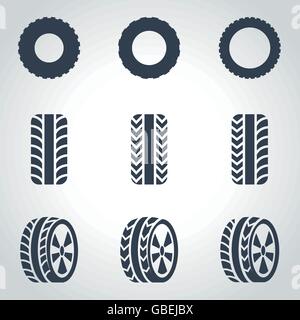 Vector black tire icon set Stock Vector