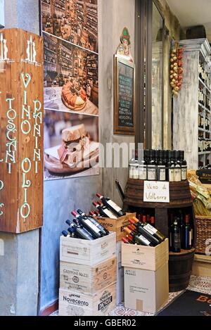 wine, specialities, Souvenirs, shop, Volterra, Province of Pisa, Tuscany, Italy Stock Photo