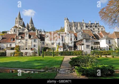 Chateau de Loches, Church of Saint-Ours, Logis Royal, Loches, Indre-et-Loire, Centre, France / Chateaux of the Loire Valley Stock Photo