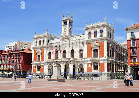 Town hall, town hall square, Plaza Mayor, Valladolid, Castile and Leon, Spain / Castilla y Leon Stock Photo