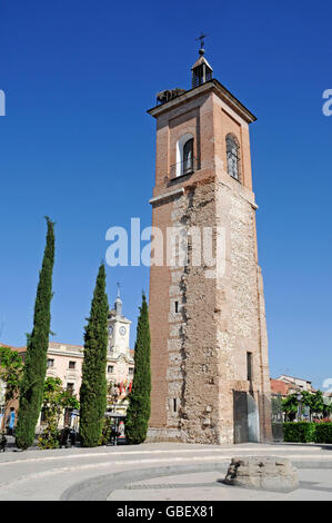 Torre de Santa Maria, Plaza de Cervantes, Alcala de Henares, province Madrid, Spain Stock Photo