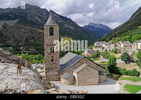 Sant Joan, romanesque church, Boi, La Vall de Boi valley, Pyrenees, province LLeida, Catalonia, Spain Stock Photo