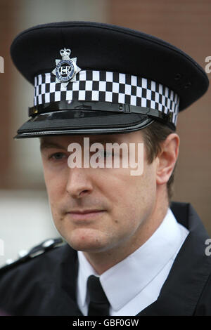 Inspector Simon Rooke, from Lambeth Police, speaks to the media outside Kings College Hospital in Camberwell, London, following the discovery of a newborn baby abandoned in Brixton, south London. Stock Photo