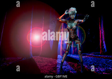 Body paint alien in woods Stock Photo