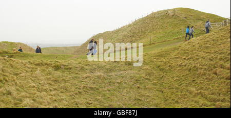 GV of Maiden Castle near Dorchester, Dorset. It is the largest and most complex Iron Age hillfort in the UK. Stock Photo