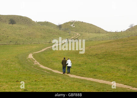 General Stock - Dorset Landmarks. GV of Maiden Castle near Dorchester, Dorset. It is the largest and most complex Iron Age hillfort in the UK. Stock Photo