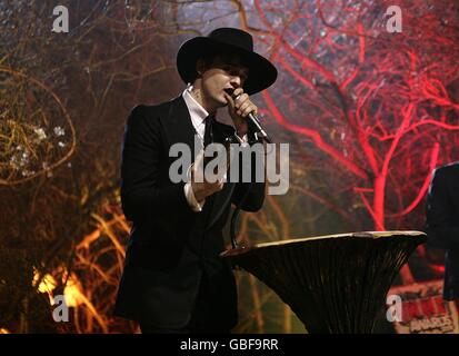 Pete Doherty receiving the Best Solo Artist award on stage at the Shockwaves NME Awards 2009 at the 02 Academy, Brixton, London Stock Photo