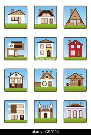 Private houses and homes icons set - vector Illustration Stock Vector