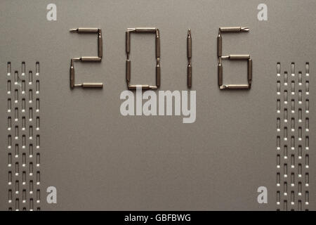 happy new year 2016 composition with head screwdriver on steel sheet Stock Photo