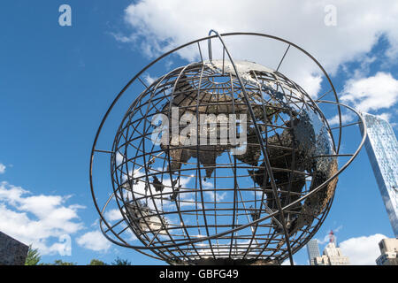 Steel Globe Sculpture, 59th Street, Columbus Circle, NYC Stock Photo