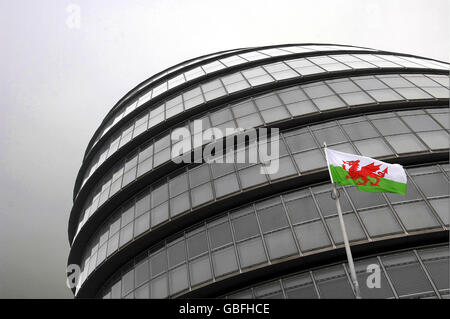 The flag of St. David flies next to City Hall, London, after it was raised to mark the Saint's day today. Stock Photo