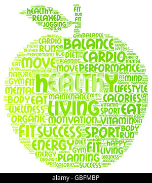 Healthy living word cloud in apple shape Stock Photo