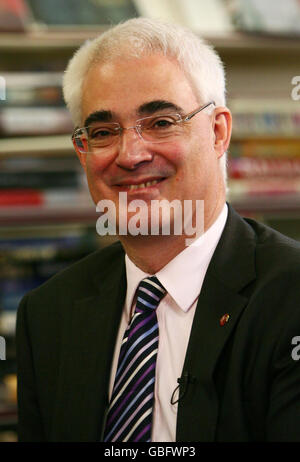 Chancellor Alistair Darling during a visit to the Millais School in Horsham, West Sussex ahead of this weekend's G20 Finance Meeting in the county. Stock Photo
