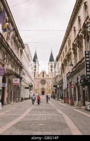 Street in Sarajevo,Sacred Heart Cathedral Stock Photo