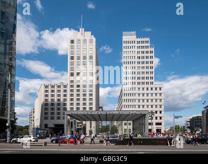 View of modern buildings with Ritz Carlton Hotel on left at Potsdamer Platz in Berlin Germany Stock Photo