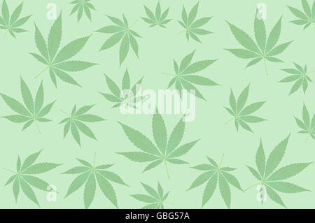 Green cannabis leafs on a green background pattern Stock Photo